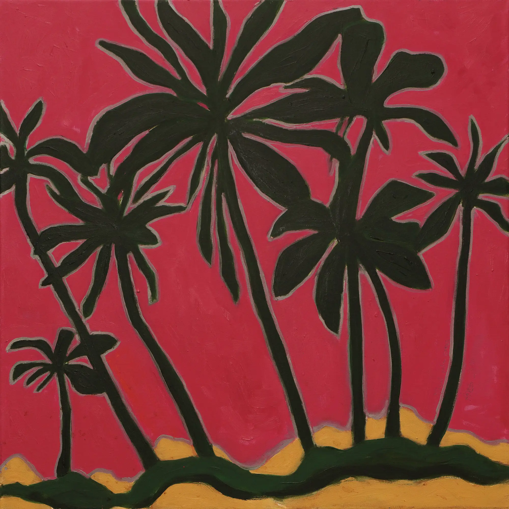 Gemälde Palmen pink Palme rosa Baum Urlaub ocker gruen Wueste Sahara