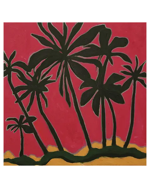 Gemälde Palmen pink Palme rosa Baum Urlaub ocker gruen Wueste Sahara