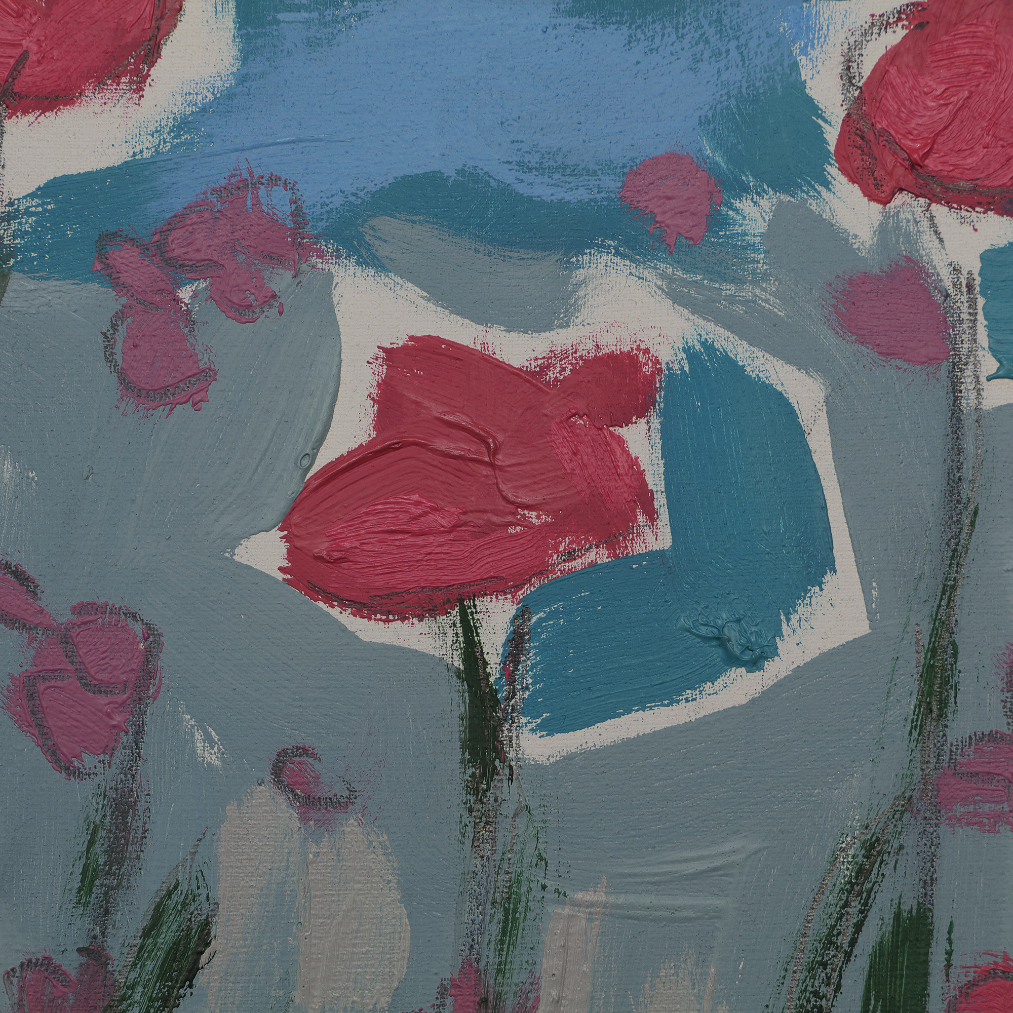 Nahaufnahme Gemälde Landschaft Wiese Blumen pink blau Feld Acker Mohn Provence