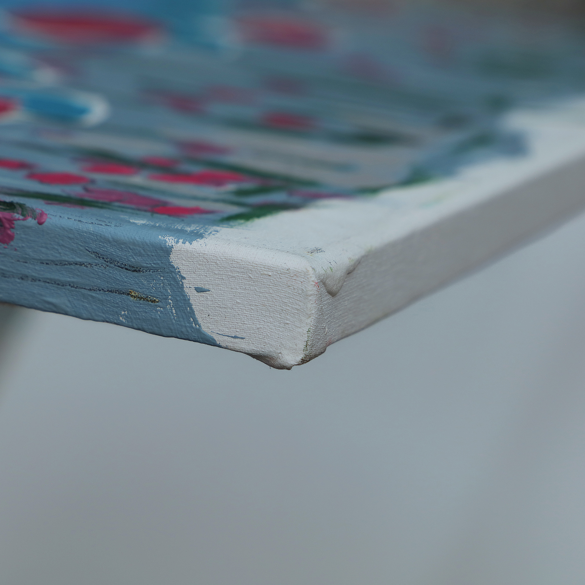 Nahaufnahme Gemälde Landschaft Wiese Blumen pink blau Feld Acker Mohn Provence