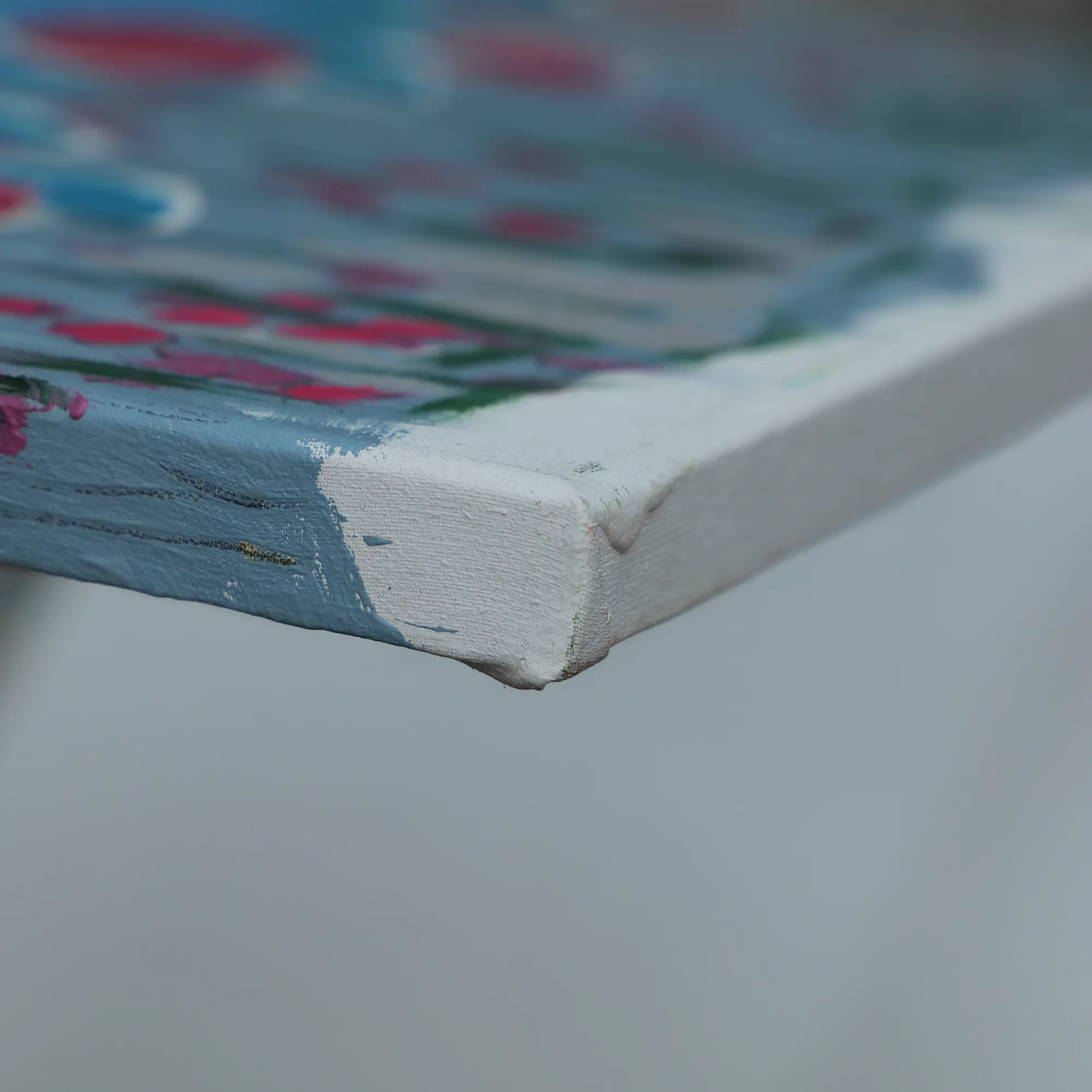 Nahaufnahme Gemälde Landschaft Wiese Blumen pink blau Feld Acker Mohn Provence