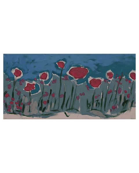 Gemaelde Landschaft Wiese Blumen pink blau Feld Acker Mohn Provence