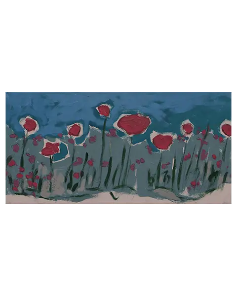 Gemälde Landschaft Wiese Blumen pink blau Feld Acker Mohn Provence