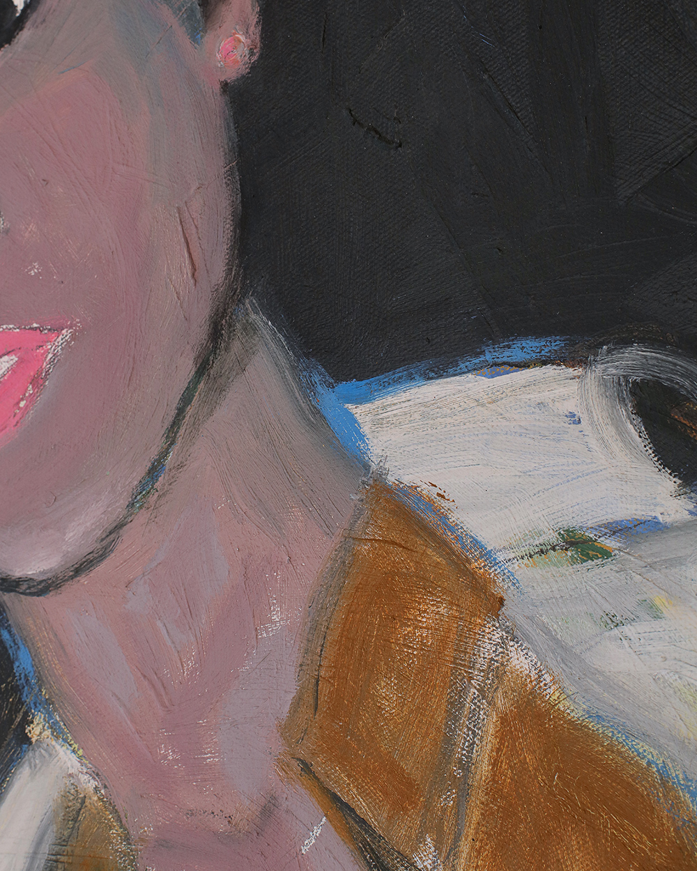 Nahaufnahme Gemälde Portrait Portraet Frau Damen blond kurze Haare schwarz weiss dunkel