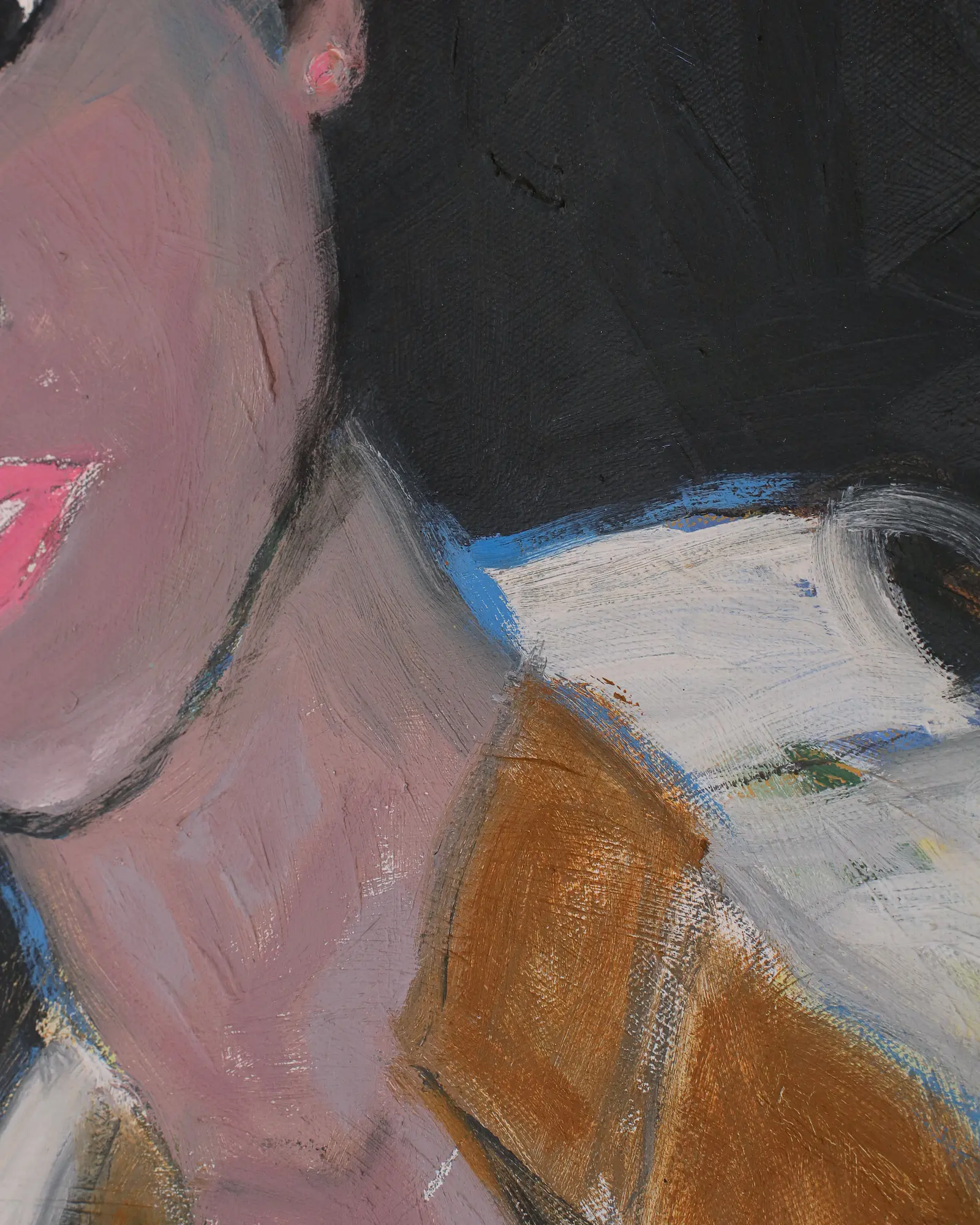 Nahaufnahme Gemälde Portrait Portraet Frau Damen blond kurze Haare schwarz weiss dunkel