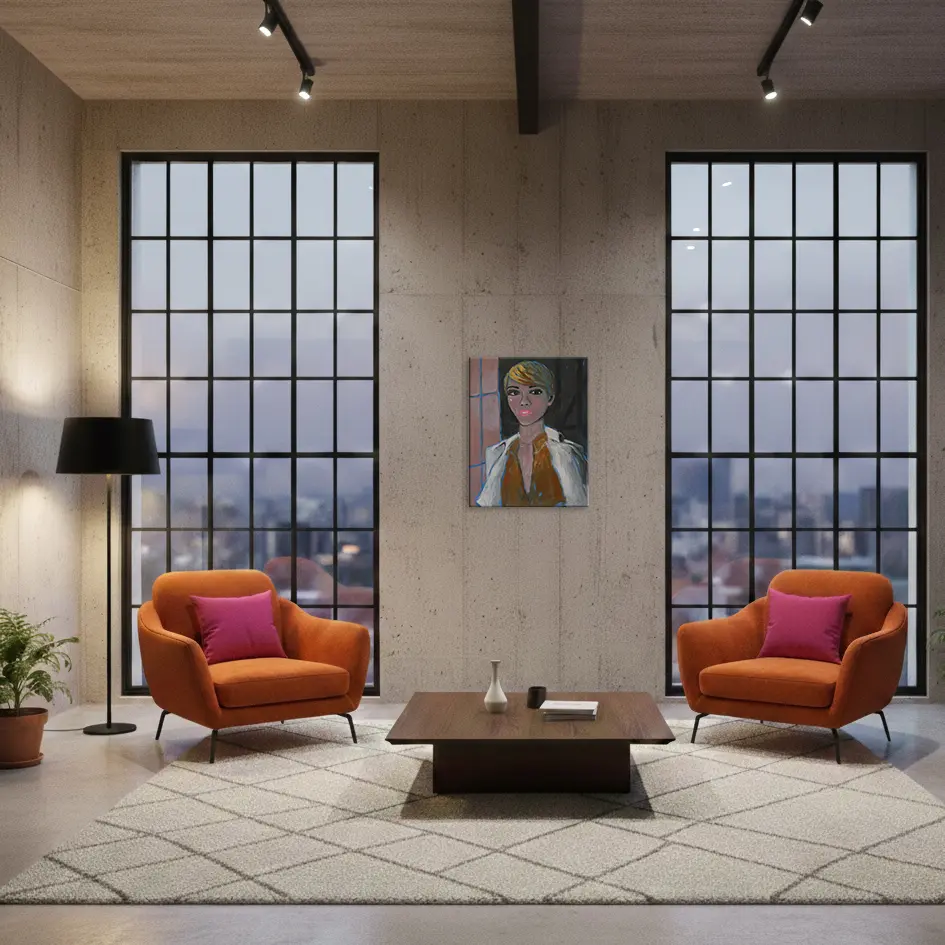 Wandbild für modernes Wohndesign Gemälde Portrait Portraet Frau Damen blond kurze Haare schwarz weiss dunkel