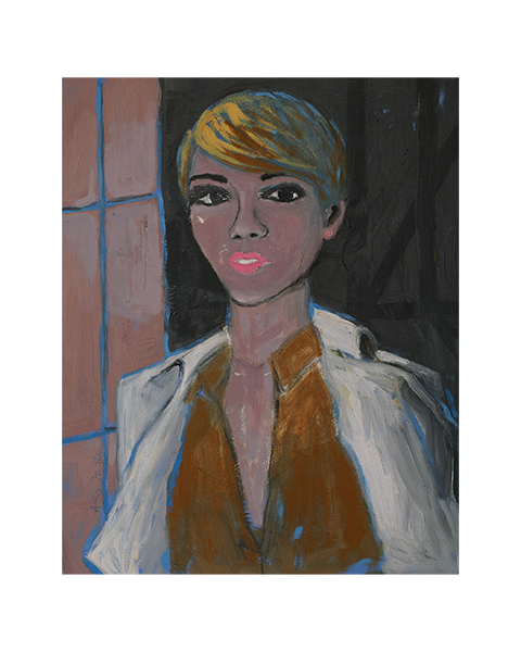 Gemaelde Portrait Portraet Frau Damen blond kurze Haare schwarz weiss dunkel