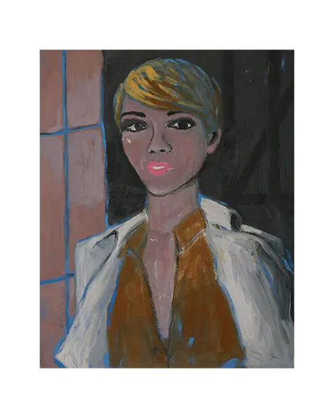 Gemälde Portrait Portraet Frau Damen blond kurze Haare schwarz weiss dunkel