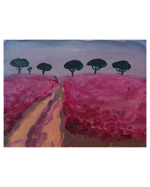 Gemaelde Landschaft pink Baeume Feld Acker Mohn Blumen Provence Oel Kunst Unikat