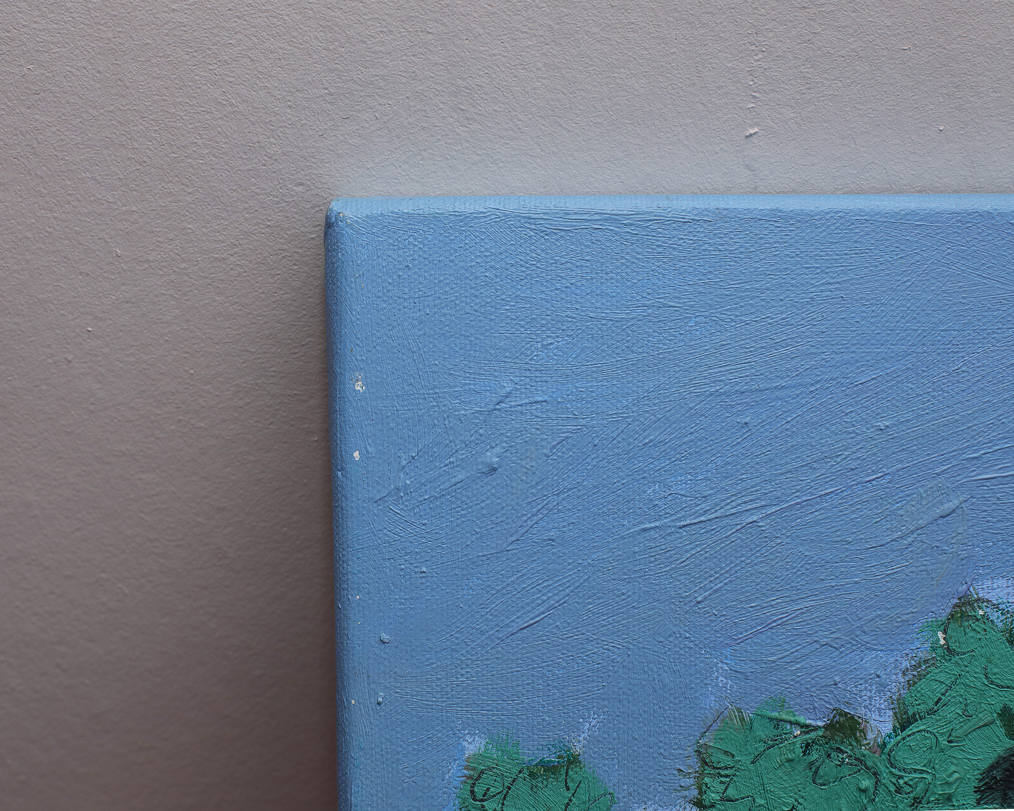 Nahaufnahme Gemälde Landschaft Provence Portugal Sardinien Kork Eichen Baum gelb hell blau