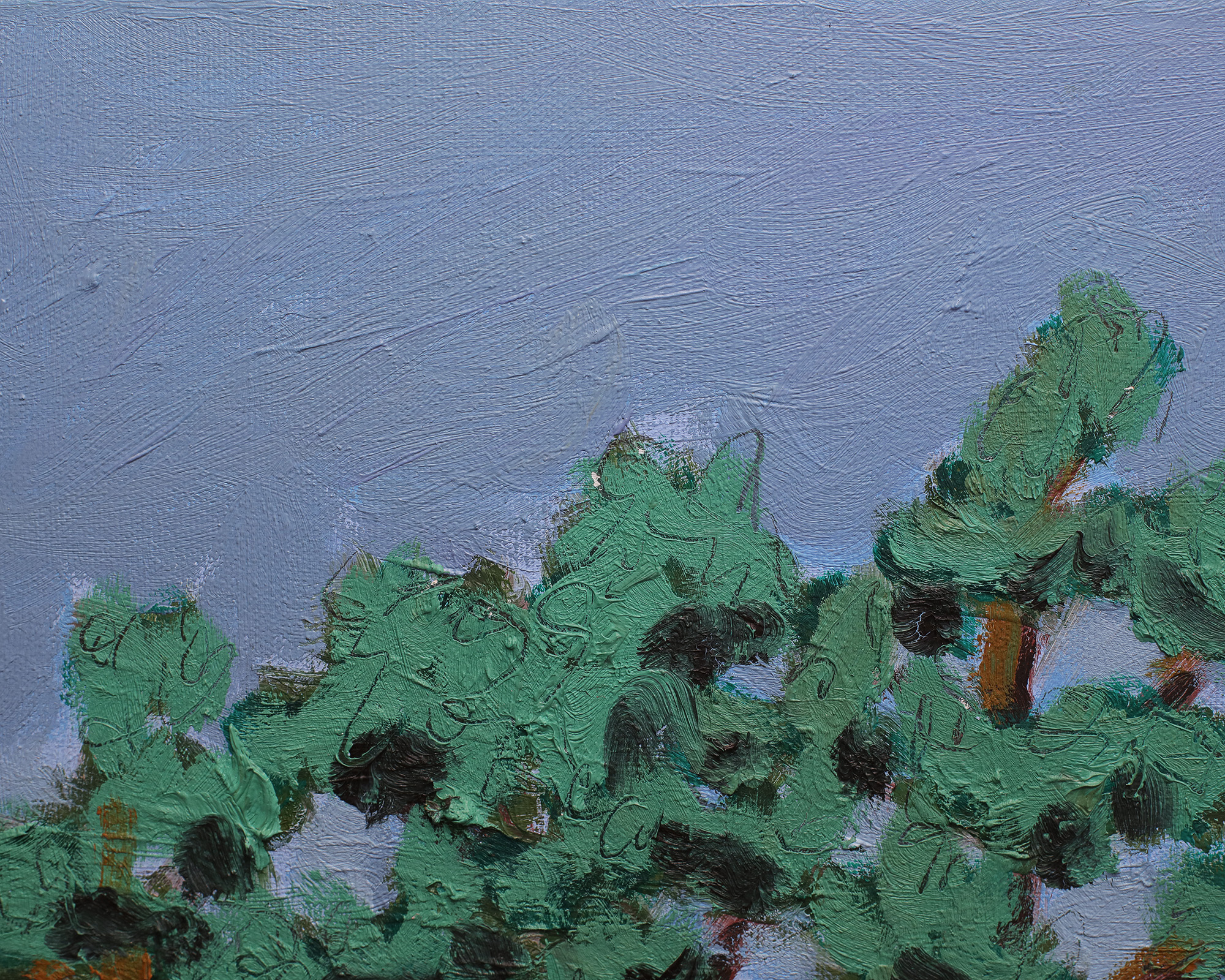 Nahaufnahme Gemälde Landschaft Provence Portugal Sardinien Kork Eichen Baum gelb hell blau