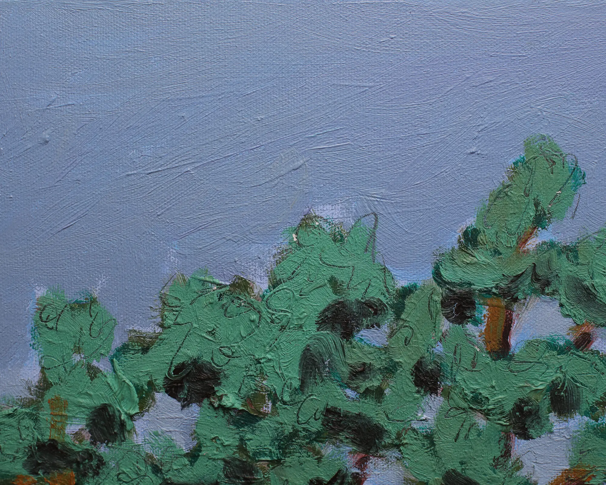 Nahaufnahme Gemälde Landschaft Provence Portugal Sardinien Kork Eichen Baum gelb hell blau