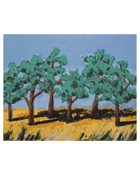 Gemaelde Landschaft Provence Portugal Sardinien Kork Eichen Baum gelb hell blau
