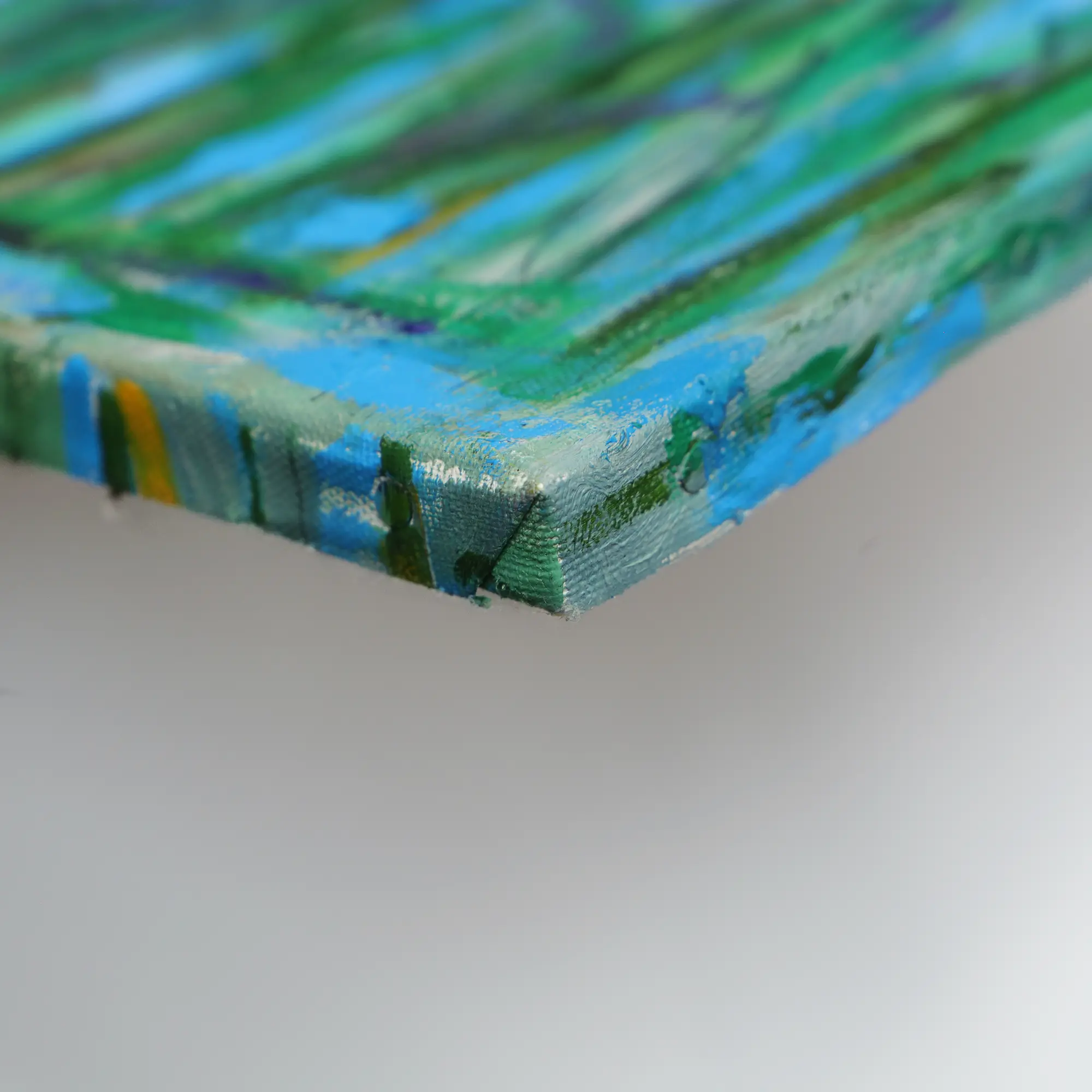 Nahaufnahme Gemälde Blumen Wiese Feld Acker Mohn hell blau gelb grün Kunst Unikat Tulpen