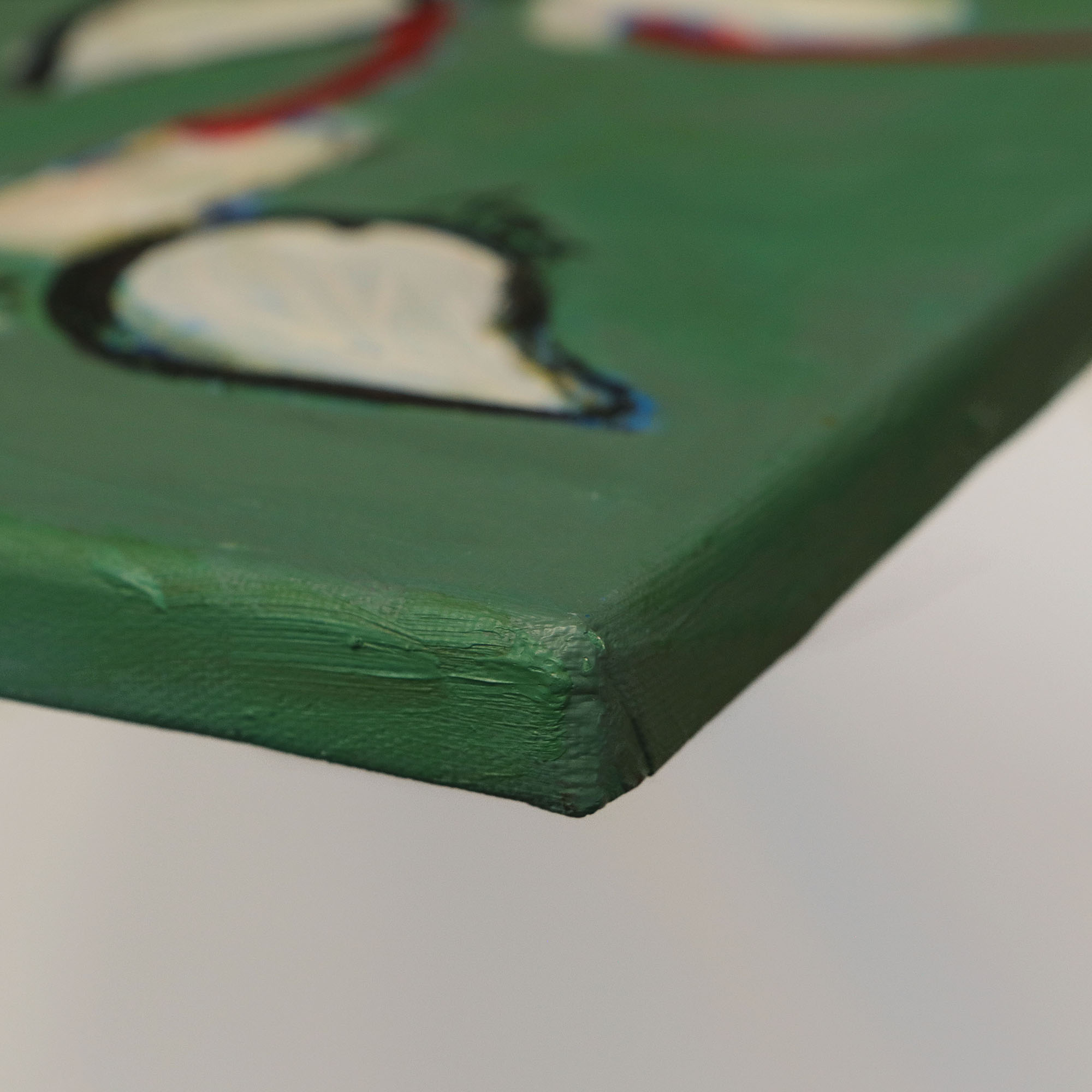 Nahaufnahme echtes Gemälde Blaetter Knospen Blueten Apfel Kirsch Baum Dornen gruen rot weiss