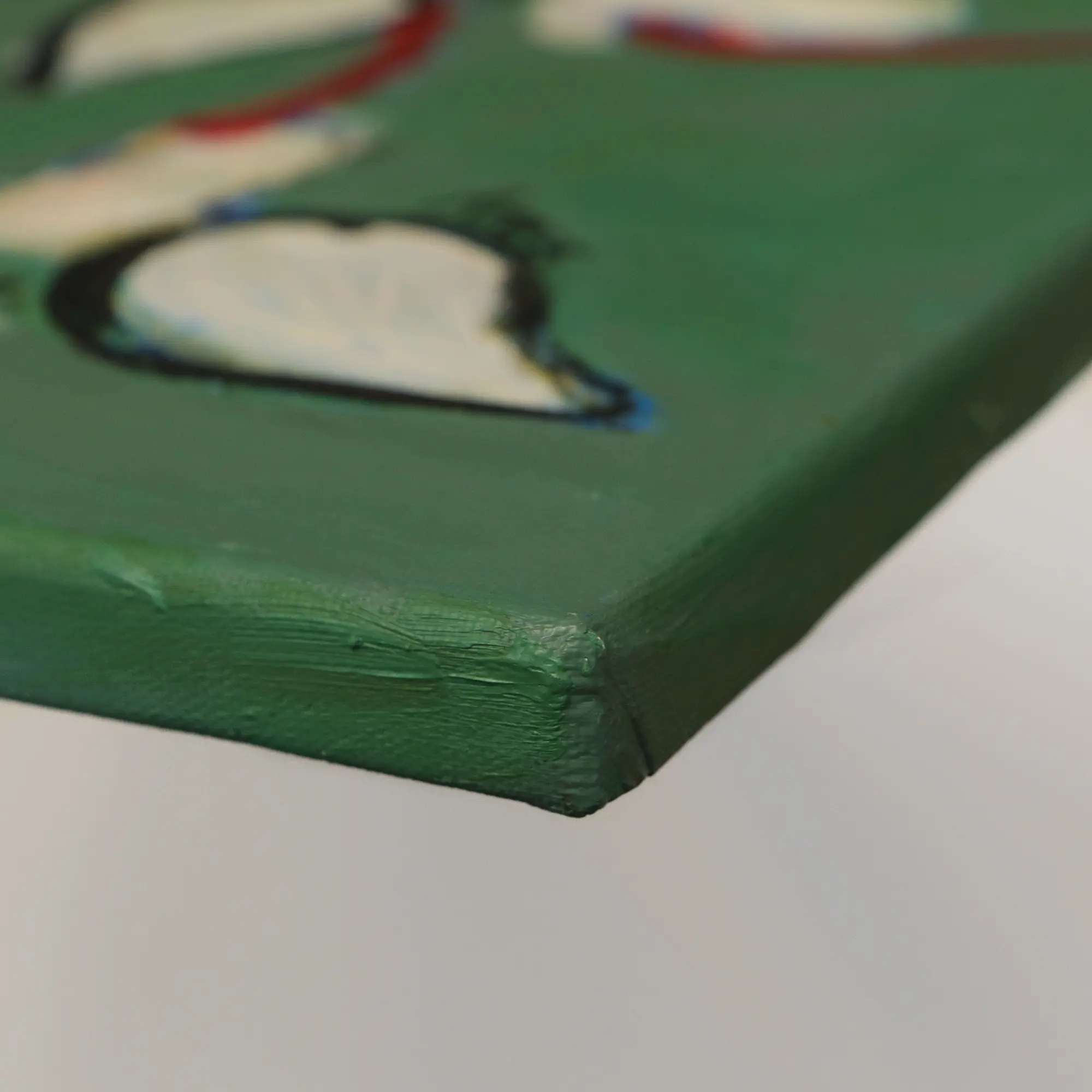 Nahaufnahme echtes Gemälde Blaetter Knospen Blueten Apfel Kirsch Baum Dornen gruen rot weiss