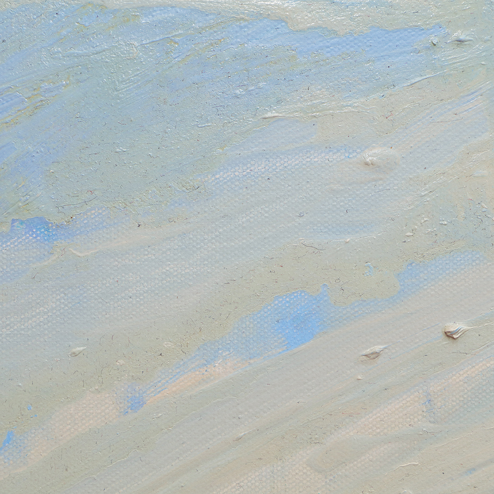 Nahaufnahme Gemaelde Frankfurt New York Grossstadt Stadt Skyline Hochhaeuser grau hell alla-prima