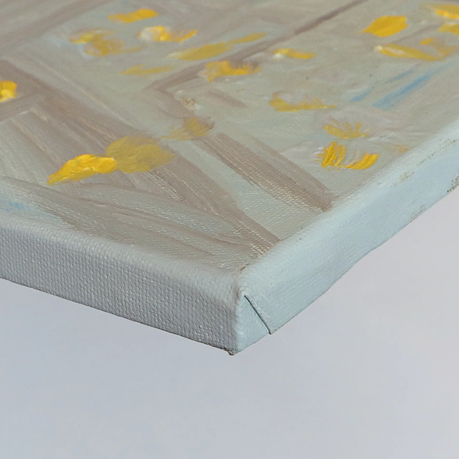 Nahaufnahme Gemälde Frankfurt New York Grossstadt Stadt Skyline Hochhaeuser grau hell alla-prima