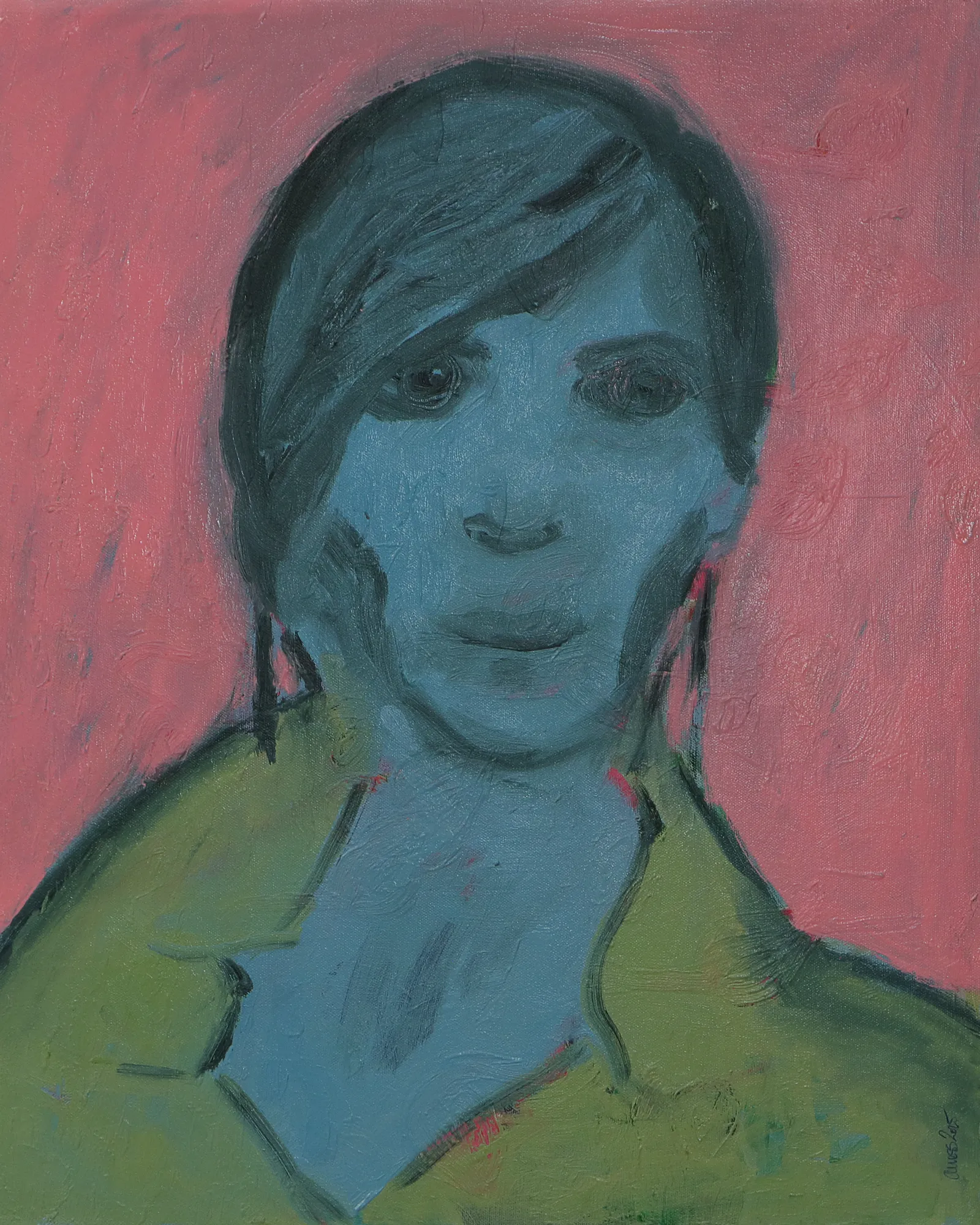 Gemälde Bild Selbst Portraet Frau Frauen Kopf pastell rosa blau gruen Torso Öl
