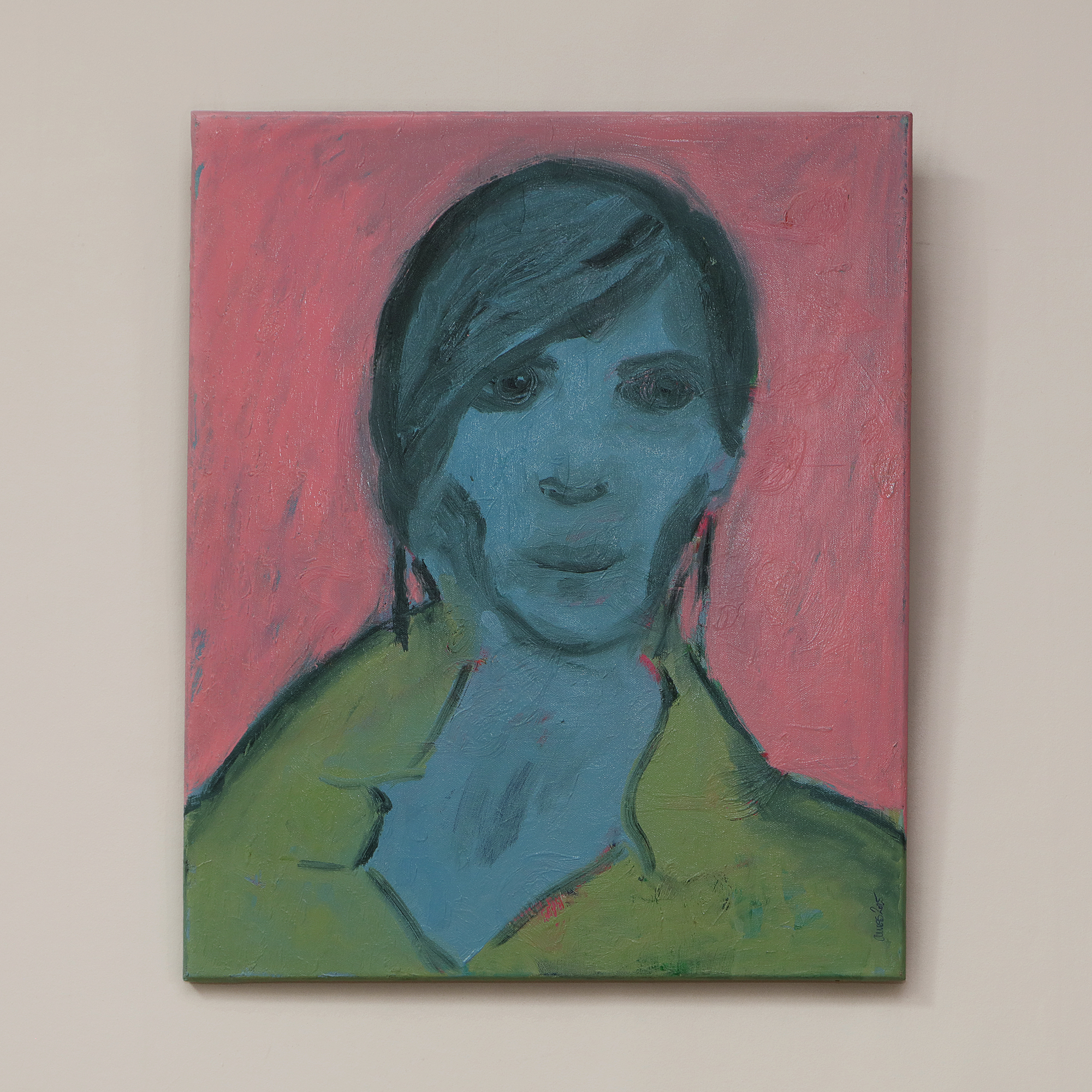 Nahaufnahme Gemaelde Bild Selbst Portraet Frau Frauen Kopf pastell rosa blau gruen Torso Oel