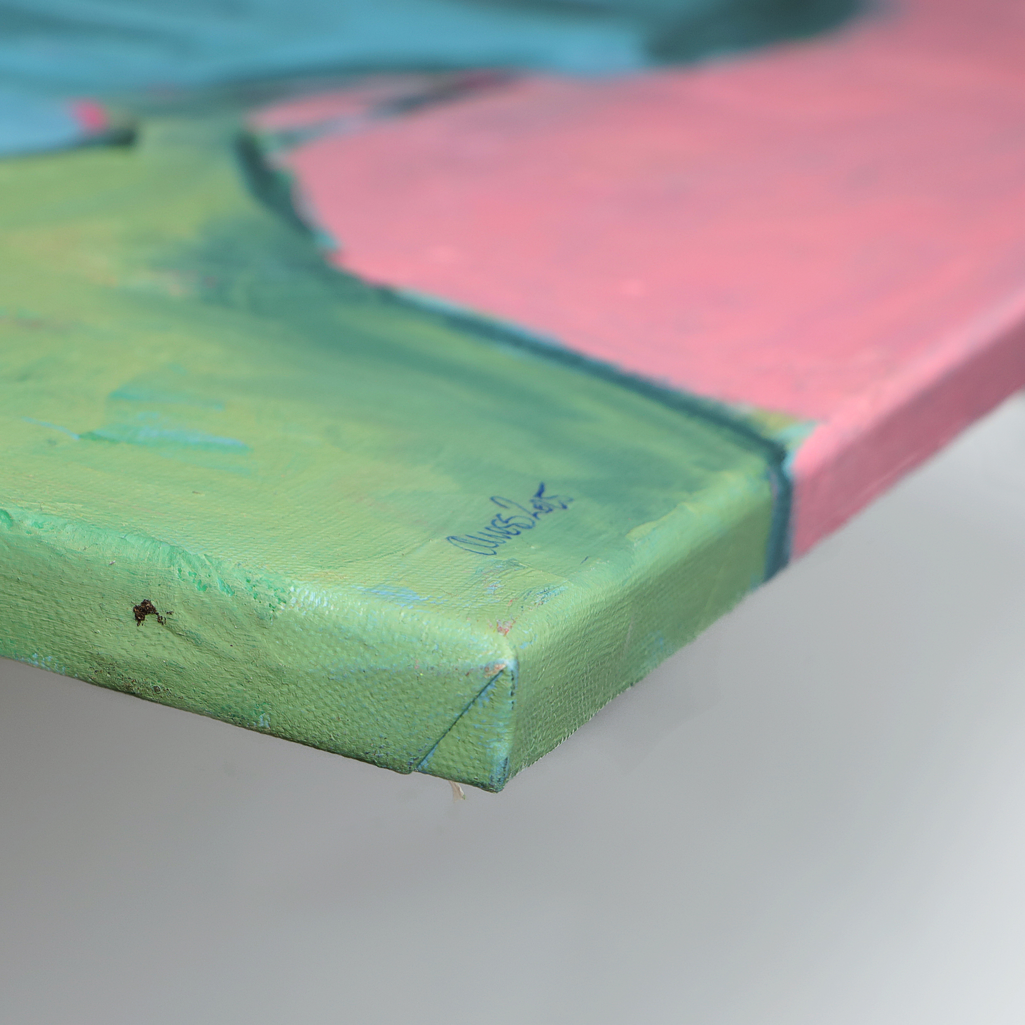 Nahaufnahme Gemaelde Bild Selbst Portraet Frau Frauen Kopf pastell rosa blau gruen Torso Oel