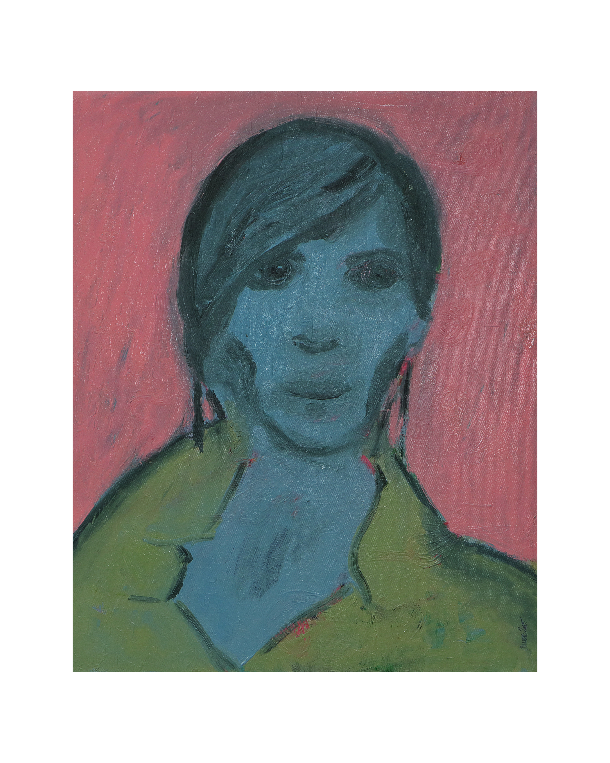 Gemaelde Bild Selbst Portraet Frau Frauen Kopf pastell rosa blau gruen Torso Oel