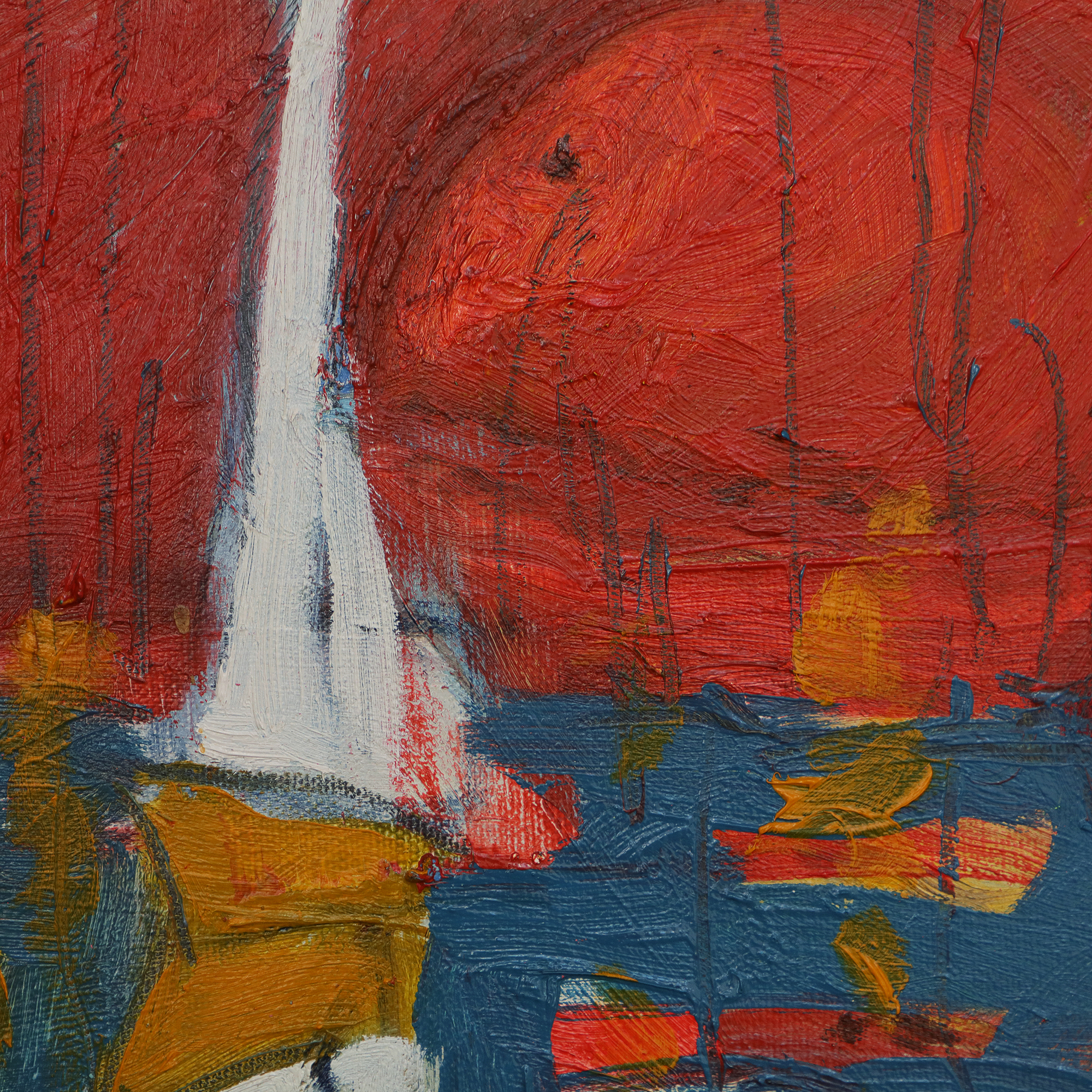 Nahaufnahme XL Gemaelde Bild Meer rot rosa Sonne Berg Segel Boot Boote Urlaub blau Capri See