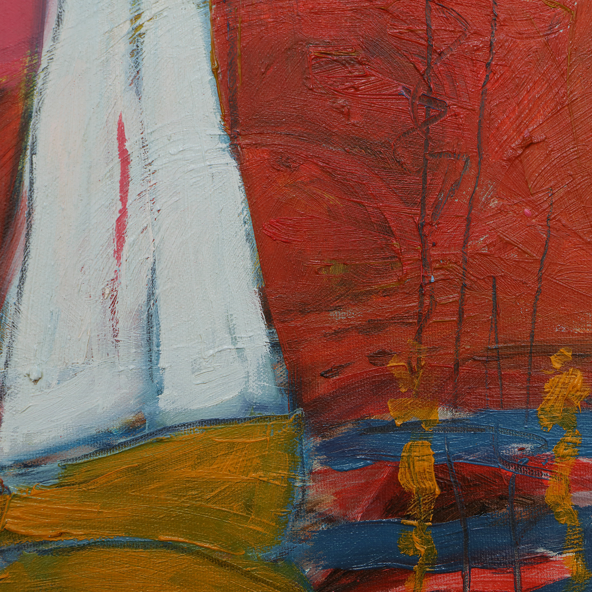 Nahaufnahme XL Gemaelde Bild Meer rot rosa Sonne Berg Segel Boot Boote Urlaub blau Capri See