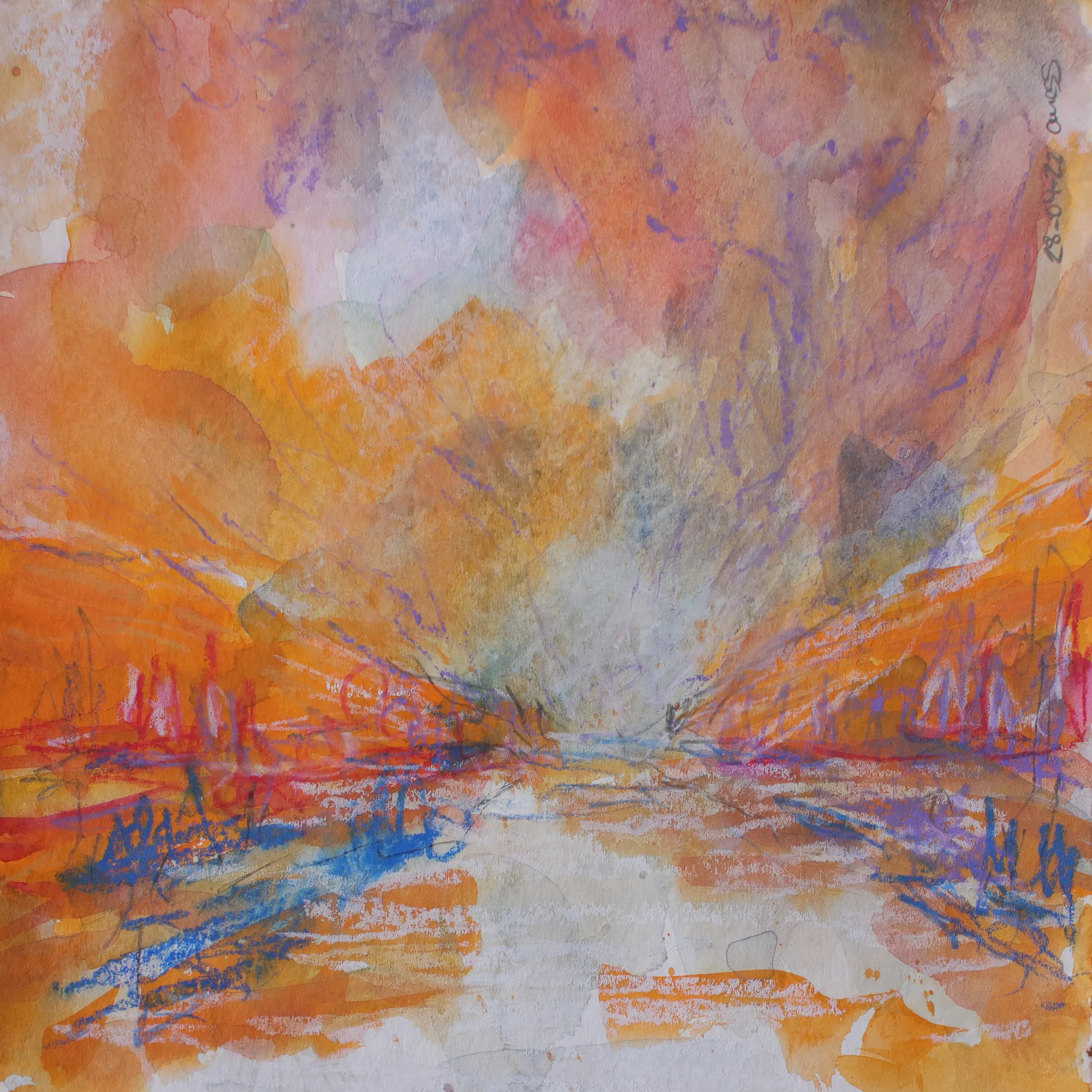 Abstraktes Aquarellgemälde auf Papier von atelieraness