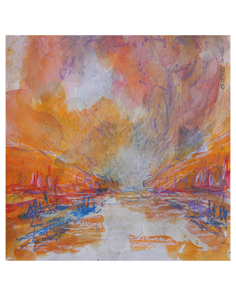 echtes Aquarell Gemälde XS Frankreich Regen Sonnenschein Sonnenuntergang Urlaub