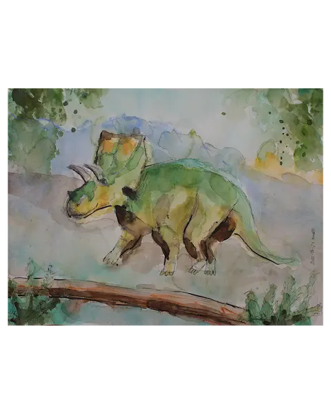 künstler aquarell gemälde bild klein xs dino saurier kinder zimmer kunst