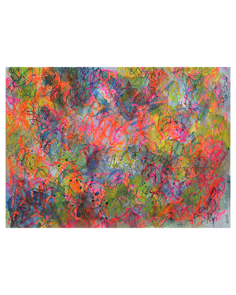 echtes Aquarell Gemaelde Bild gelb pink orange blau lila guenstig abstrakt Art