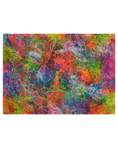 Aquarell neon gelb pink orange gruen blau Linien Striche Kringel Krickelkrakel